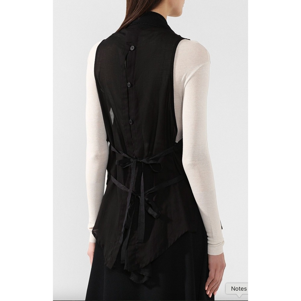 Ann Demeulemeester Black Masc Whimsigoth Tuxedo Vest Sheer Lace Button Tie Small